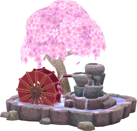 fontaine cerisier fleuri