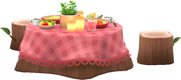table tronc nappe rouge