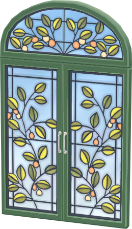 그린 식물 무늬 장식 창문