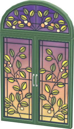 그린 식물 무늬 장식 창문