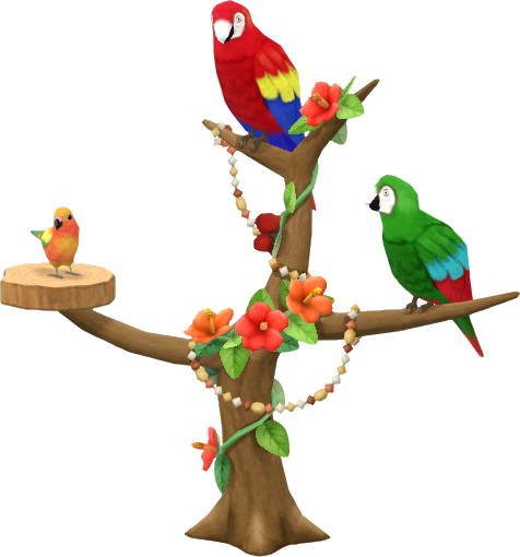 árbol con aves exóticas