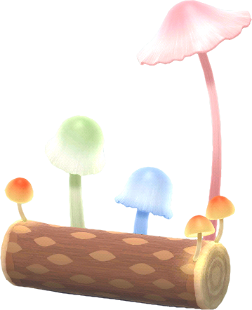 閃亮蘑菇與圓木長椅
