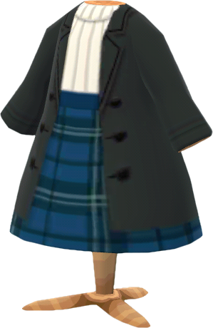 coat & blue plaid skirt set