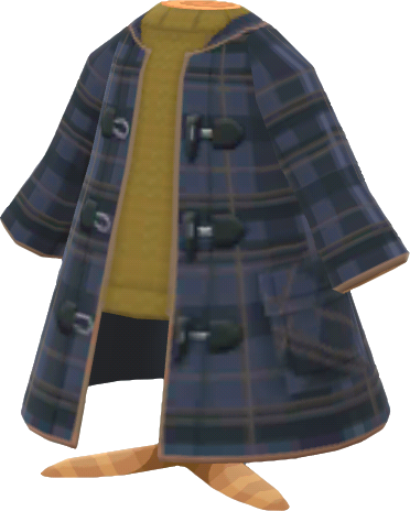 navy-plaid duffel coat