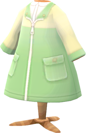 pastel-green raincoat