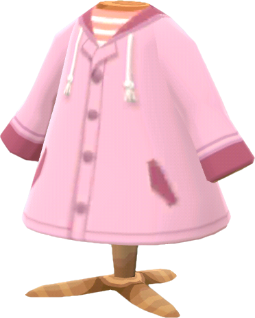 pastel-red raincoat