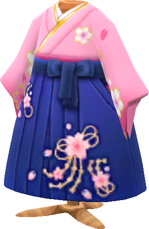 櫻花圖案和服褶裙‧靛藍色