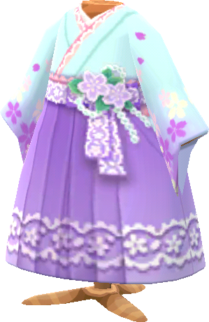 櫻花蕾絲和服褶裙‧紫藤色