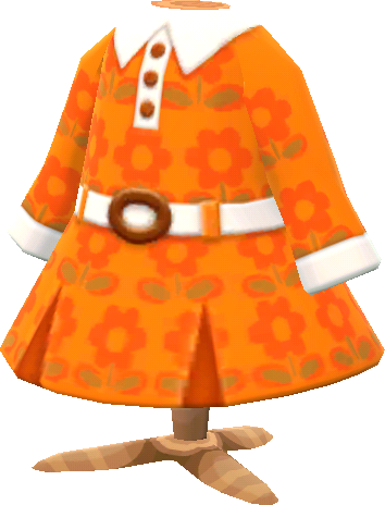 復古花紋連身裙‧橘色