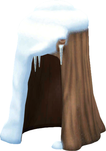 tronco hueco con nieve