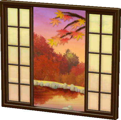 楓葉與紙拉門窗戶‧深棕色