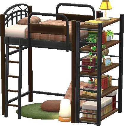 cama alta con estantes