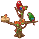 árbol con aves exóticas