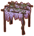 pérgola con glicinias lilas